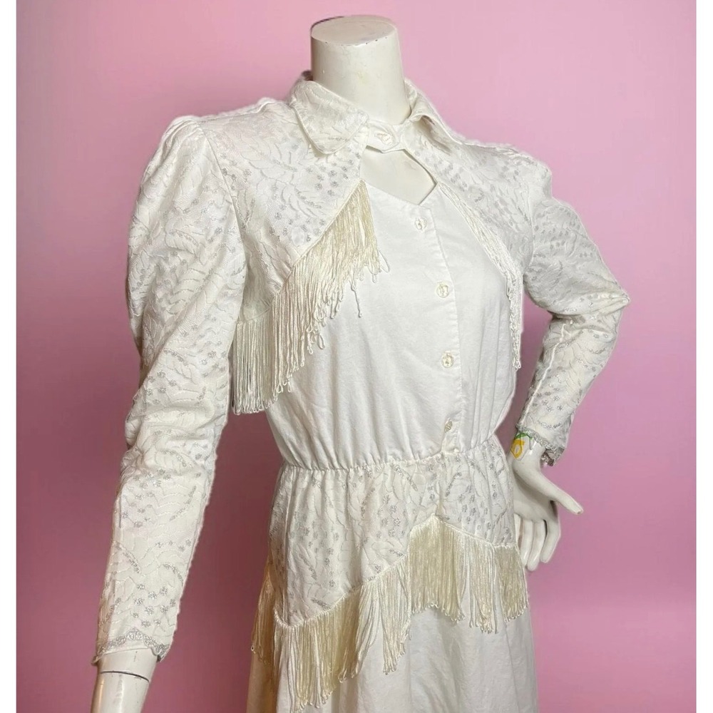 VINTAGE Lilia Smitty Rodeo Performance Fringe Dress White Ivory Western 5 - 6
